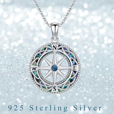 Compass Necklace 925 Sterling Silver Opal Compass Pendant Travel Map Necklace Graduation Inspirational Jewelry Gift for Men Women in Saudi Arabia