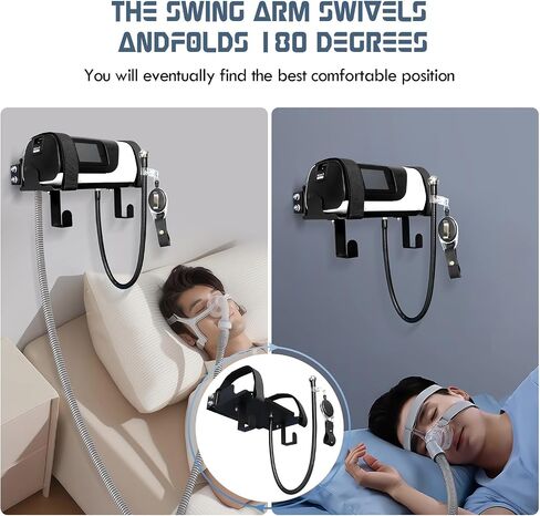 رف تثبيت على الحائط معدني Cpap لجهاز AirSense 11 مع شماعة خرطوم زاوية قابلة للتعديل وخطاف قناع، تصميم قوي ومتين، يوفر المساحة، ويتجنب تشابك الخرطوم، سهل التركيب، حامل Cpap بجانب السرير in Kuwait