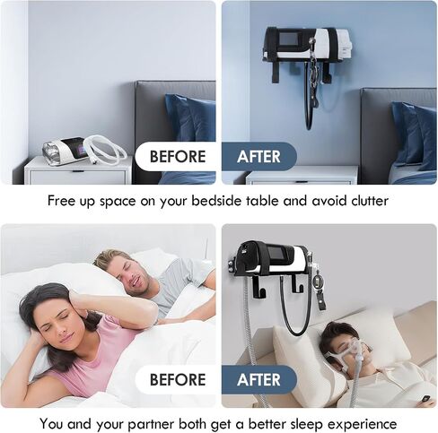 رف تثبيت على الحائط معدني Cpap لجهاز AirSense 11 مع شماعة خرطوم زاوية قابلة للتعديل وخطاف قناع، تصميم قوي ومتين، يوفر المساحة، ويتجنب تشابك الخرطوم، سهل التركيب، حامل Cpap بجانب السرير in Kuwait