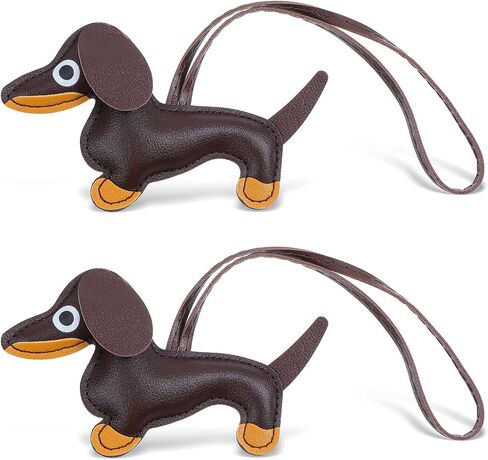 2 Pcs Dachshund Bag Charm, Weiner Dog Keychain, Handmade Pu Leather Dachshund Keychain for Backpack, Handbag & Keys, (Dark Brown, 3" X 4.5") in Saudi Arabia