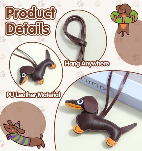 2 Pcs Dachshund Bag Charm, Weiner Dog Keychain, Handmade Pu Leather Dachshund Keychain for Backpack, Handbag & Keys, (Dark Brown, 3" X 4.5") in Saudi Arabia