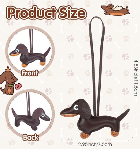 2 Pcs Dachshund Bag Charm, Weiner Dog Keychain, Handmade Pu Leather Dachshund Keychain for Backpack, Handbag & Keys, (Dark Brown, 3" X 4.5") in Saudi Arabia