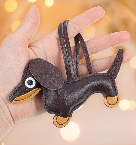 2 Pcs Dachshund Bag Charm, Weiner Dog Keychain, Handmade Pu Leather Dachshund Keychain for Backpack, Handbag & Keys, (Dark Brown, 3" X 4.5") in Saudi Arabia
