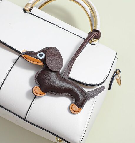 2 Pcs Dachshund Bag Charm, Weiner Dog Keychain, Handmade Pu Leather Dachshund Keychain for Backpack, Handbag & Keys, (Dark Brown, 3" X 4.5") in Saudi Arabia