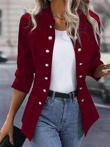 Women's Solid Color Stand Up Collar Double Breasted Jacket Business Casual Cardigan in Saudi Arabia