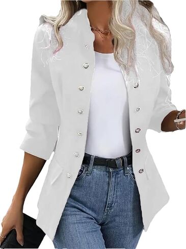 Women's Solid Color Stand Up Collar Double Breasted Jacket Business Casual Cardigan in Saudi Arabia
