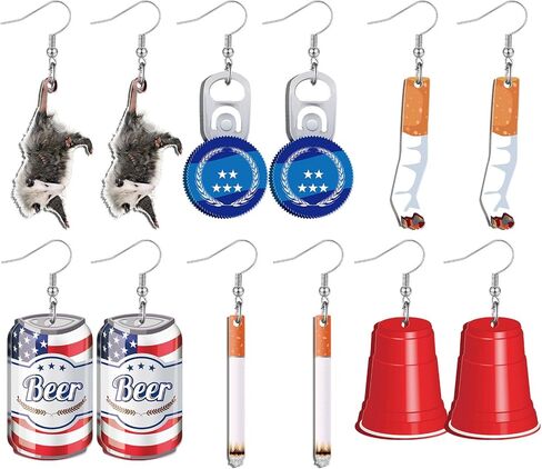 Sureio 8 Pairs Hillbilly Bash Earrings Funny Possum Acrylic Dangling Jewelry Tacky Trailer Park Party Trash Bash Attire Halloween Country Costume in Saudi Arabia