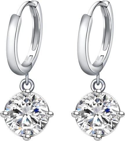 Moissanite Drop Earrings,1.0ct-2.0ct D Color VVS1 Round Cut Lab Created Diamond 925 Sterling Silver 18K White Gold Dangle Earrings For Women Moissanite Leverback Earrings in Kuwait