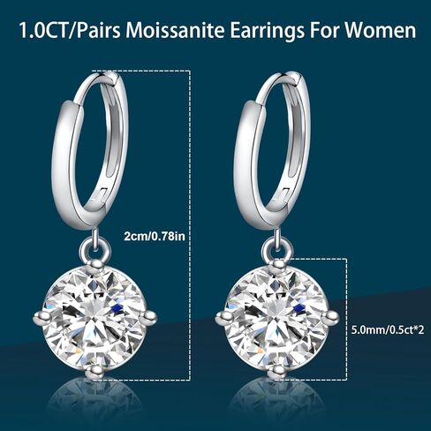 Moissanite Drop Earrings,1.0ct-2.0ct D Color VVS1 Round Cut Lab Created Diamond 925 Sterling Silver 18K White Gold Dangle Earrings For Women Moissanite Leverback Earrings in Kuwait