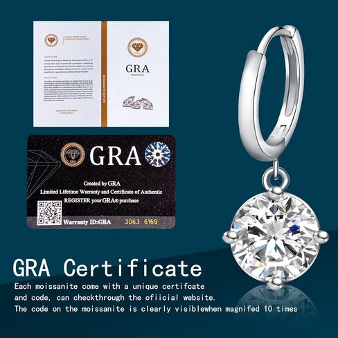 Moissanite Drop Earrings,1.0ct-2.0ct D Color VVS1 Round Cut Lab Created Diamond 925 Sterling Silver 18K White Gold Dangle Earrings For Women Moissanite Leverback Earrings in Kuwait