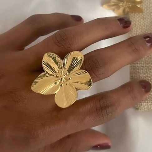 Gold Bangle Bracelets and Ring Set for Women, 14k Gold Plated Twist Flower Bracelets Adjustable, Open Cuff Bracelet Ring Jewelry Sets for Gift in Kuwait