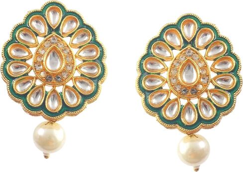 JewarHaat Indian Bollywood Necklace Set Crystal Layered Gold Plated Pearl Ad Cz Choker Gold Tone Meena Work With Matching Earrings Jewelry For Women in Saudi Arabia