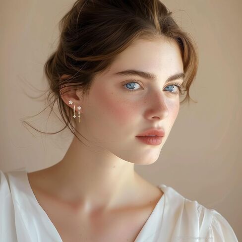 Sterling Silver Stud Hoop Earrings Set, Dainty Gold Silver Flower Chain Earrings for Multiple Piercing, Hypoallergenic Earring Jewelry for Women Trendy 2025 in Saudi Arabia