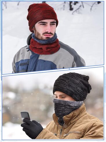JaGely 12 Pcs Winter Hat Scarf Gloves Set Winter Slouchy Skull Cap Knit Hats Touch Screen Gloves Neck Warmer for men in Saudi Arabia