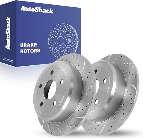 AutoShack Rear Drilled & Slotted Brake Rotors | Replacement for 2007-2018 Jeep Wrangler 2018 Wrangler JK 2.0L 3.6L 3.8L V6 4WD RWD | E-Coated | 2-PC Set | ShadowGuard in Saudi Arabia