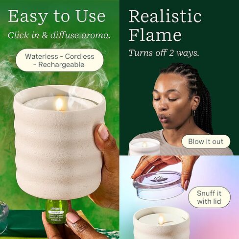 Lifelines Flameless Candle Diffuser - Featuring Mist & Beautiful Aromas - Blow Out Flickering Flame - Safe Flameless Candle - Flameless Aromatherapy Candle - Frosted Charcoal in Kuwait