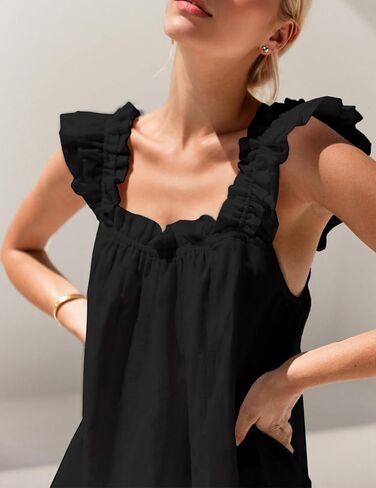 Women 2 Piece Cute Ruffle Pajama Set Cotton Bride Pjs Cami Tank Top and Shorts Sleepwear Bridal Outfit Lounge Set S-XXL in Kuwait
