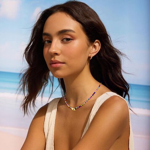 Turandoss Colorful Beaded Initial Necklaces for Women Girls, 14K-Gold-Plated Heart Letter A-Z Pendant Dainty Summer Jewelry Personalized Birthday Gifts for Teen Girls in Saudi Arabia