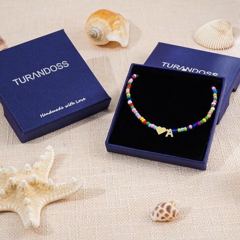 Turandoss Colorful Beaded Initial Necklaces for Women Girls, 14K-Gold-Plated Heart Letter A-Z Pendant Dainty Summer Jewelry Personalized Birthday Gifts for Teen Girls in Saudi Arabia