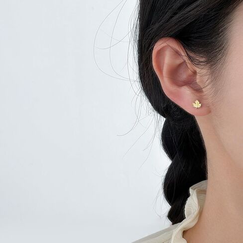 20g Cute Maple Leaf Stud Earrings 925 Sterling Silver Screw Black for Women Leaves Tiny Cartilage Statement Earring Prom Wedding Bridal Autumn Piercing Body Jewelry Gift Fall Thanksgiving Xmas in Saudi Arabia