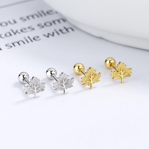 20g Cute Maple Leaf Stud Earrings 925 Sterling Silver Screw Black for Women Leaves Tiny Cartilage Statement Earring Prom Wedding Bridal Autumn Piercing Body Jewelry Gift Fall Thanksgiving Xmas in Saudi Arabia