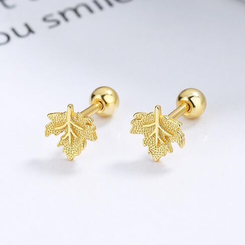 20g Cute Maple Leaf Stud Earrings 925 Sterling Silver Screw Black for Women Leaves Tiny Cartilage Statement Earring Prom Wedding Bridal Autumn Piercing Body Jewelry Gift Fall Thanksgiving Xmas in Saudi Arabia