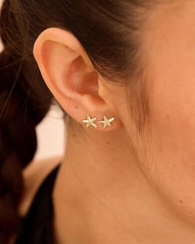 أقراط نجم البحر على الشاطئ - أقراط على شكل صدفة سمكة البحر مطلية بالذهب/الذهب الأبيض عيار 14 قيراط، مجوهرات لقضاء العطلات الصيفية الساحلية للنساء in Kuwait