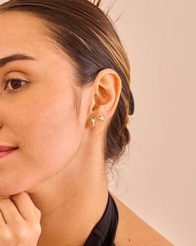 أقراط نجم البحر على الشاطئ - أقراط على شكل صدفة سمكة البحر مطلية بالذهب/الذهب الأبيض عيار 14 قيراط، مجوهرات لقضاء العطلات الصيفية الساحلية للنساء in Kuwait