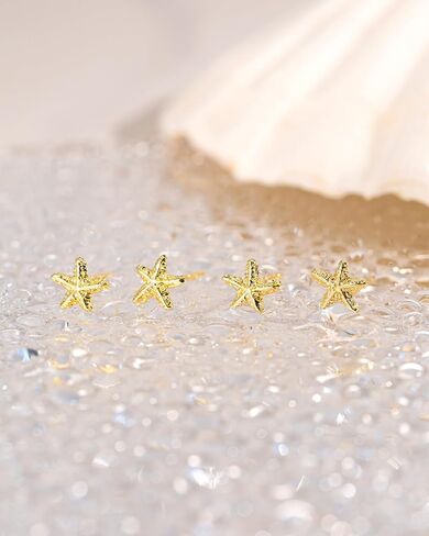 أقراط نجم البحر على الشاطئ - أقراط على شكل صدفة سمكة البحر مطلية بالذهب/الذهب الأبيض عيار 14 قيراط، مجوهرات لقضاء العطلات الصيفية الساحلية للنساء in Kuwait