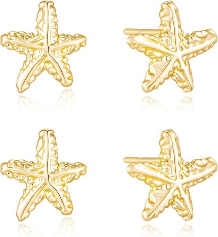 أقراط نجم البحر على الشاطئ - أقراط على شكل صدفة سمكة البحر مطلية بالذهب/الذهب الأبيض عيار 14 قيراط، مجوهرات لقضاء العطلات الصيفية الساحلية للنساء in Kuwait