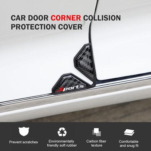 2 PCS Car Door Corner Protector Edge Guards, Anti-collision Stickers, Carbon Fiber Pattern Thickened PVC Soft Rubber Front Door Anti-scratch Protective Corner, Suitable for Most Cars (Black) in Saudi Arabia