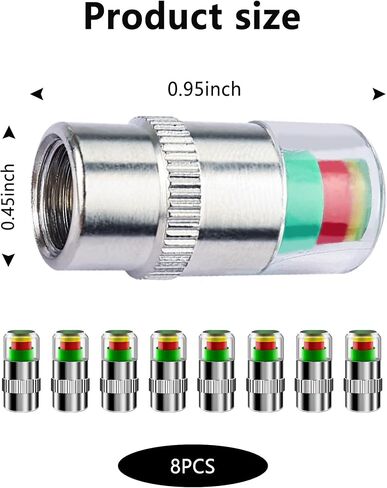 8PCS Tire Pressure Caps,Visual Tire Caps with Pressure Gauge & 3 Color Provides Real-Time Monitoring,Universal Car Valve Stem Cap Automotive Accessories for Most Vehicles in Saudi Arabia
