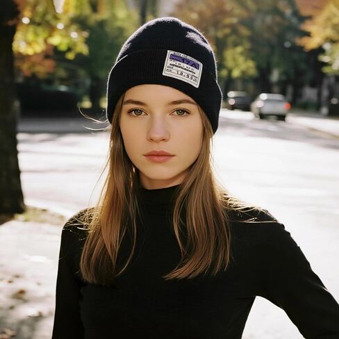 Classic Knit Beanie Hat with Fashion Label - Warm Winter Cap for Men and Women - Multiple Colors Available in Saudi Arabia