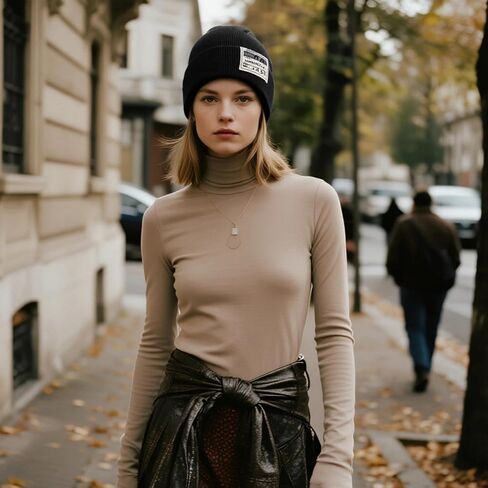Classic Knit Beanie Hat with Fashion Label - Warm Winter Cap for Men and Women - Multiple Colors Available in Saudi Arabia