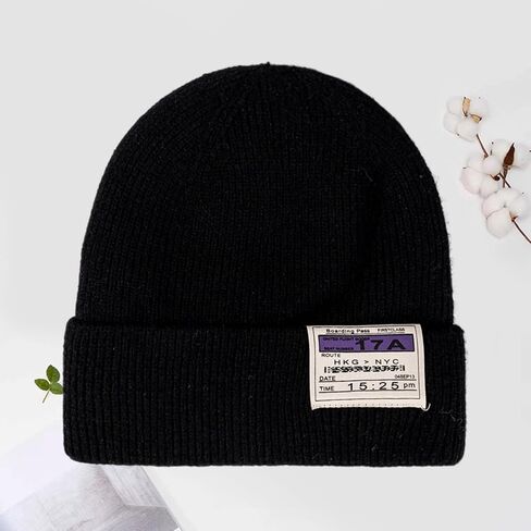 Classic Knit Beanie Hat with Fashion Label - Warm Winter Cap for Men and Women - Multiple Colors Available in Saudi Arabia