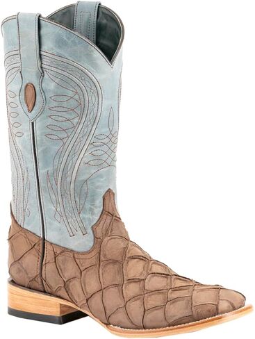 Mens Bronco Pirarucu Print Embroidered Square Toe Casual Boots Mid Calf - Brown in Kuwait