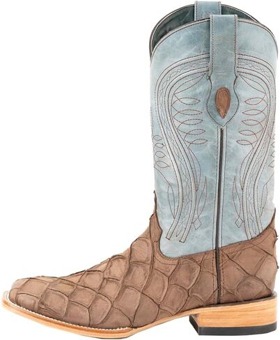 Mens Bronco Pirarucu Print Embroidered Square Toe Casual Boots Mid Calf - Brown in Kuwait