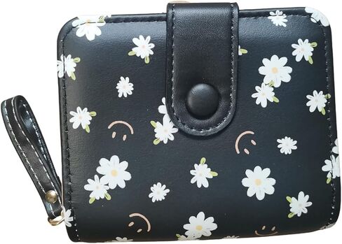Floral Print Wallet for Women, Compact Bifold with Card Slots and Zipper, 4.5 x 3.7 x 0.98 inches, Multi-Color (Blue) in Saudi Arabia