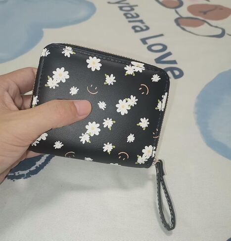 Floral Print Wallet for Women, Compact Bifold with Card Slots and Zipper, 4.5 x 3.7 x 0.98 inches, Multi-Color (Blue) in Saudi Arabia