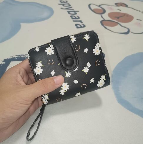 Floral Print Wallet for Women, Compact Bifold with Card Slots and Zipper, 4.5 x 3.7 x 0.98 inches, Multi-Color (Blue) in Saudi Arabia