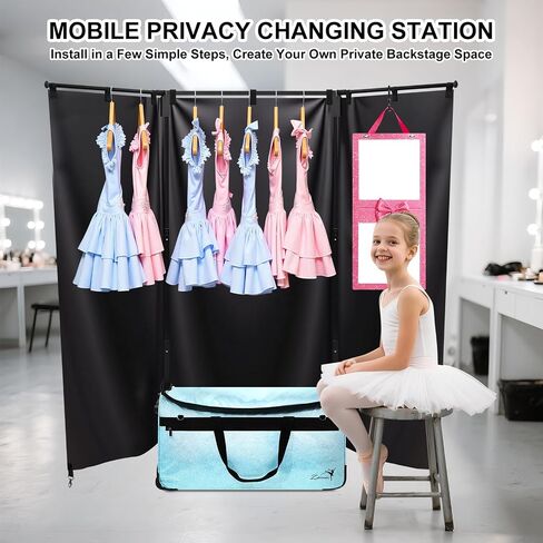 Dance Bag with Garment Rack and Curtain - 23" Glitter Dance Competition Travel Duffle Bag - Quick Privacy Changing Station, Easy Assembly, Ideal for Dance Competition, Backstage, Recital, Travel in Saudi Arabia