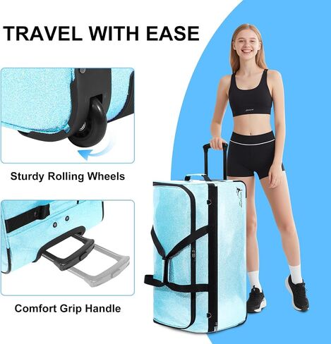 Dance Bag with Garment Rack and Curtain - 23" Glitter Dance Competition Travel Duffle Bag - Quick Privacy Changing Station, Easy Assembly, Ideal for Dance Competition, Backstage, Recital, Travel in Saudi Arabia