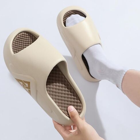 Men's Pillow Slippers,Couple High Elastic Power Shock Absorption Double Layered Design Non-Slip Quick Thick Sole Lightweight Soft Sandals,Pool,Beach Sandals(Size:EU 42-43,Color:Khaki Color) in Saudi Arabia
