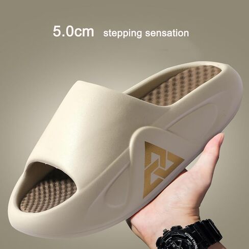 Men's Pillow Slippers,Couple High Elastic Power Shock Absorption Double Layered Design Non-Slip Quick Thick Sole Lightweight Soft Sandals,Pool,Beach Sandals(Size:EU 42-43,Color:Khaki Color) in Saudi Arabia