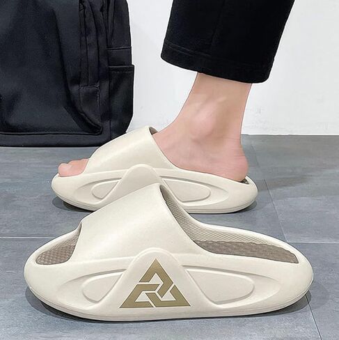 Men's Pillow Slippers,Couple High Elastic Power Shock Absorption Double Layered Design Non-Slip Quick Thick Sole Lightweight Soft Sandals,Pool,Beach Sandals(Size:EU 42-43,Color:Khaki Color) in Saudi Arabia