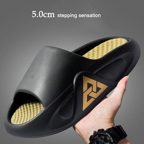Men's Pillow Slippers,Couple High Elastic Power Shock Absorption Double Layered Design Non-Slip Quick Thick Sole Lightweight Soft Sandals,Pool,Beach Sandals(Size:EU 42-43,Color:Khaki Color) in Saudi Arabia