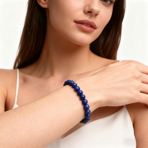 Natural Lapis Lazuli Beaded Stretch Bracelet, Deep Blue with Purple Hints, 0.2inches Gemstone Beads lapis lazuli bracelet 0.2inches, deep blue lapis bracelet Women's stretch bracelet-7-8 inch Meditation, healing, yoga,c women's birthday gift in Saudi Arabia