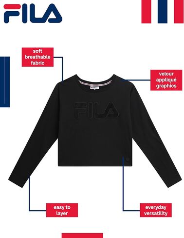 قمصان Fila للفتيات بأكمام طويلة - تي شيرتات برسومات بأكمام طويلة من القطن الناعم للفتيات - قمصان كاجوال لطيفة للفتيات (7-16) in Kuwait