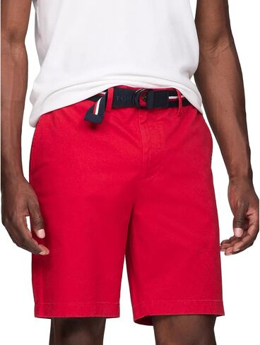 TOMMY HILFIGER Men's Belted Twill 9" Club Short, Red, 30 in Saudi Arabia