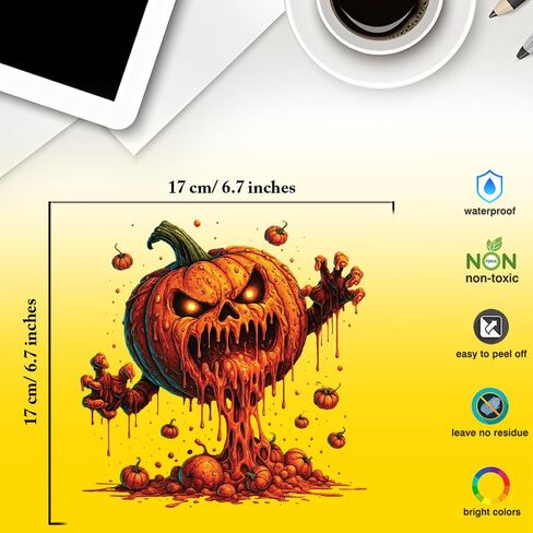 Scary Pumpkin Halloween Decal – 7x7in Creepy Jack-O’-Lantern Vinyl Sticker for Car Window, Laptop, Door, Wall – Horror Spooky Monster Design – Waterproof & Removable in Saudi Arabia
